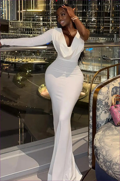 Maxi Dress with Cowl Neck and one Shoulder Evening Design for Evening Wear, Formal Glamour, just In,