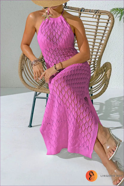 Maxi Dress with Crochet Panels - Beachside Elegance - s / Purplish Red - Bodysuit - Lingerie Hut - Beachwear • Boho