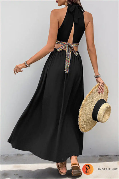Maxi Dress with Cut-out Waist - Festival Ready for A-line, Backless, Boho, Cutout,