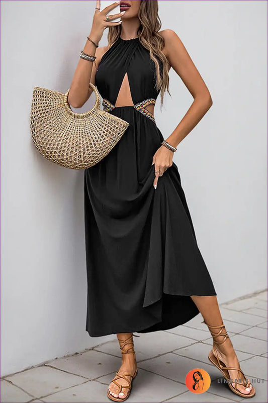 Maxi Dress with Cut-out Waist - Festival Ready for A-line, Backless, Boho, Cutout,