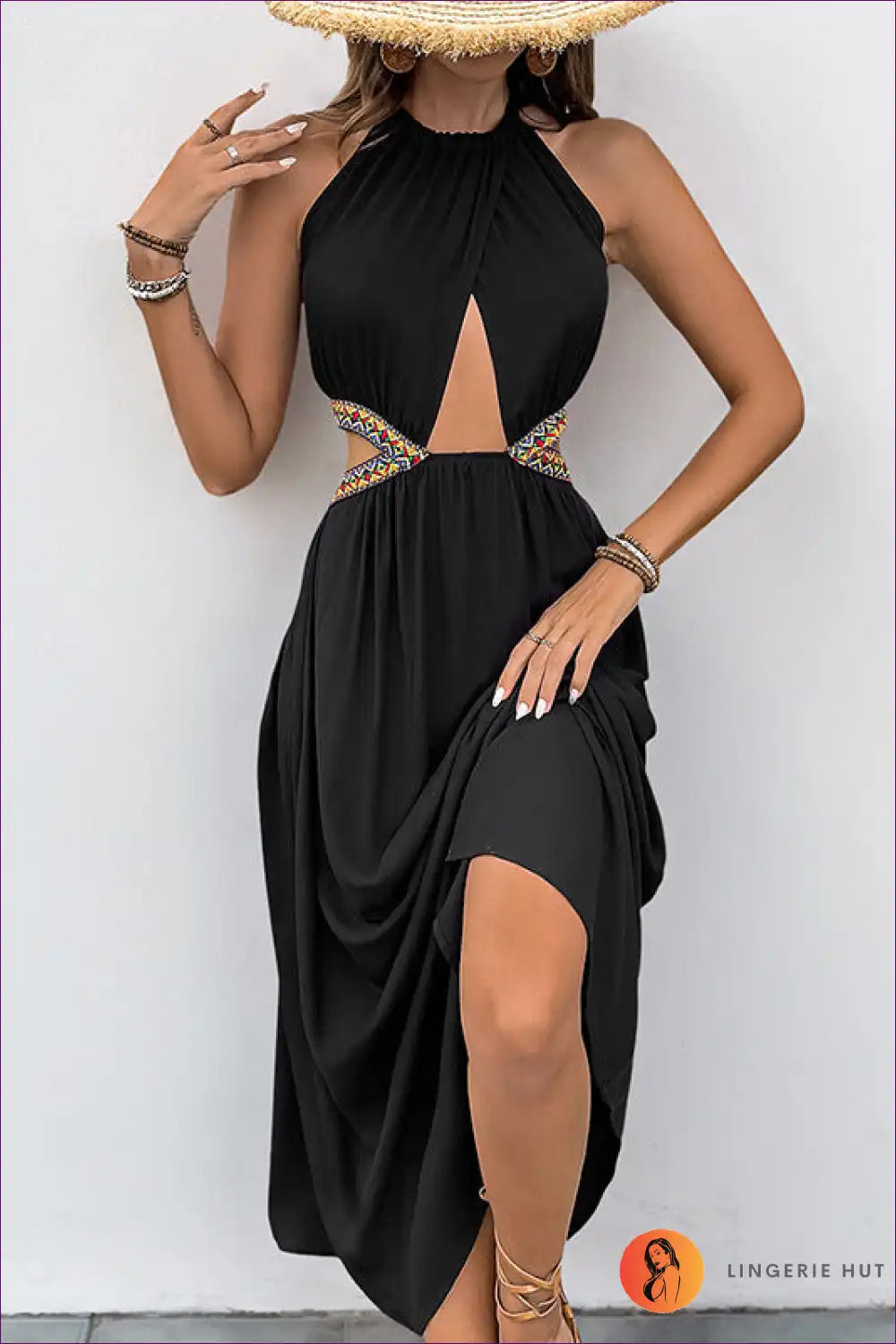 Maxi Dress with Cut-out Waist - Festival Ready for A-line, Backless, Boho, Cutout,