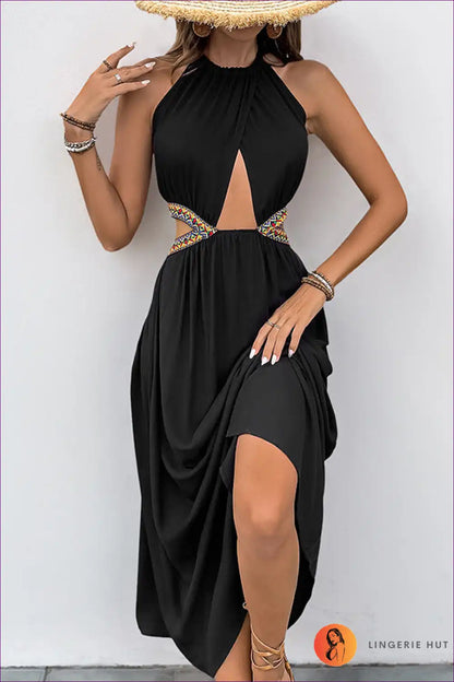 Maxi Dress with Cut-out Waist - Festival Ready for A-line, Backless, Boho, Cutout,