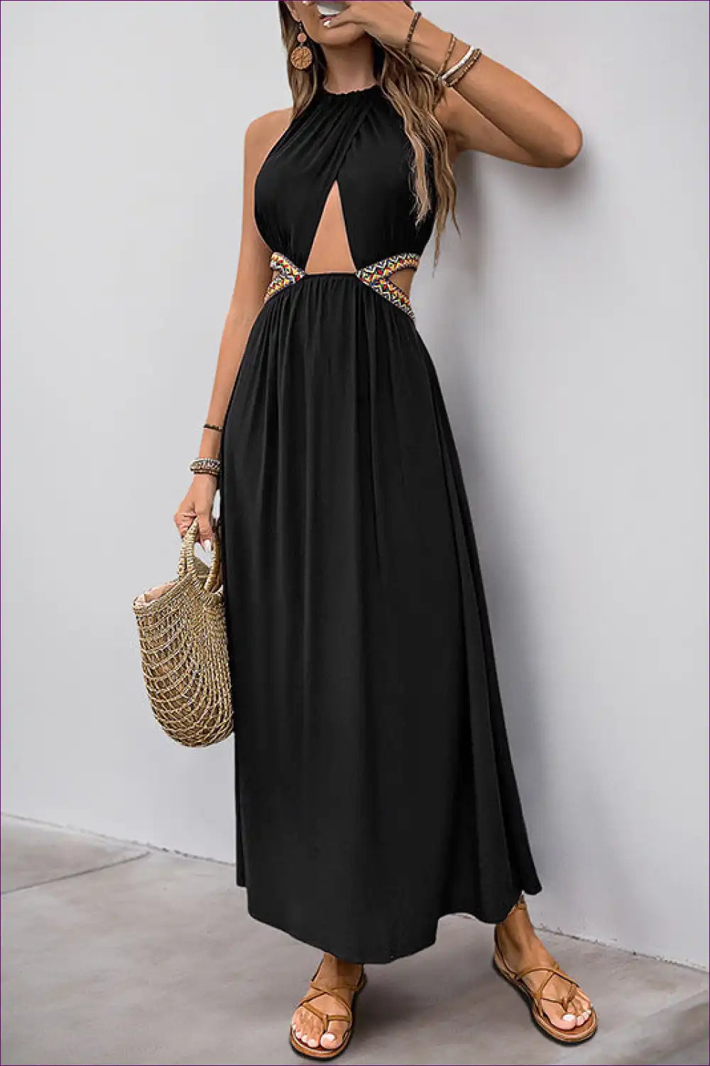 Maxi Dress with Cut-out Waist - Festival Ready for A-line, Backless, Boho, Cutout,