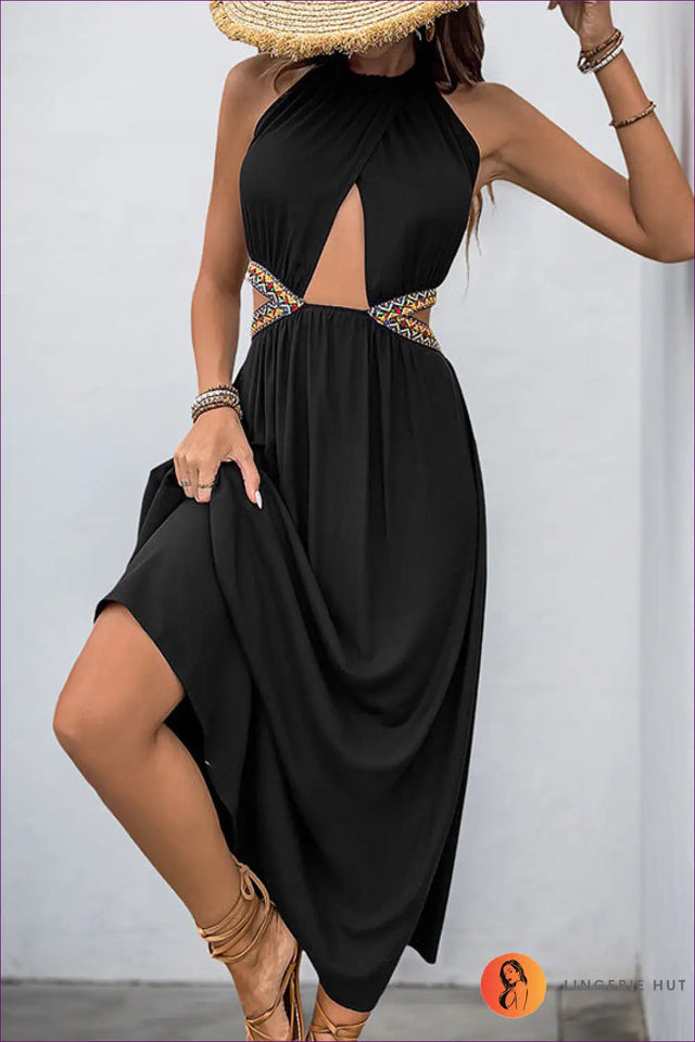 Cut-Out Maxi Dress With Halter Neck