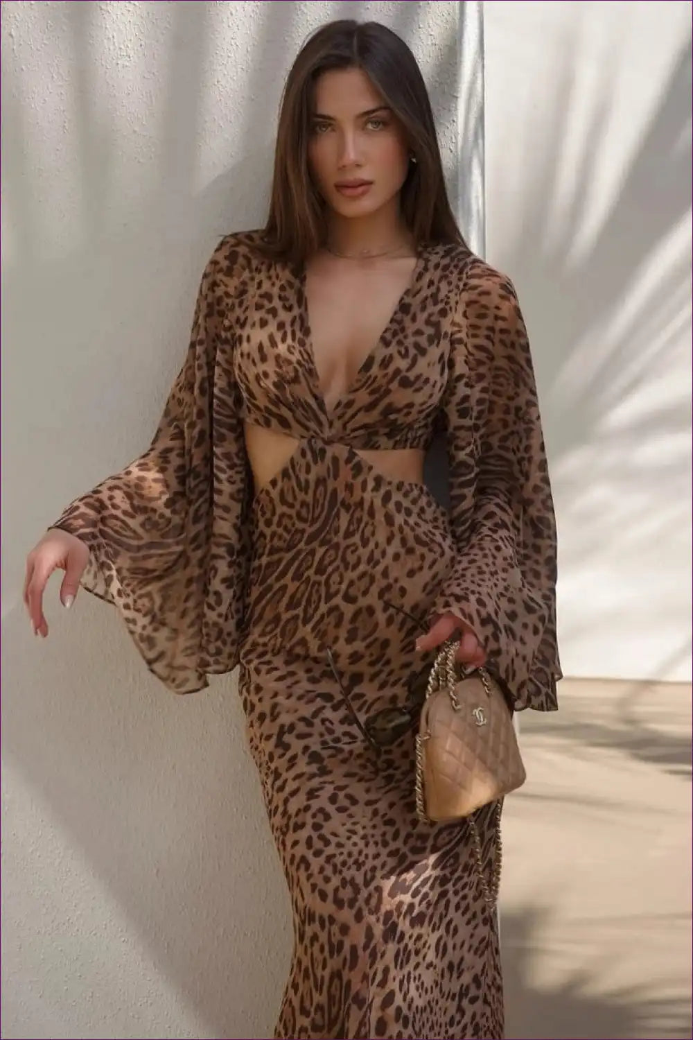 Maxi Dress with Cut-out Waist - Wild Night Energy for Animal, Autumn, Backless, Bodycon, Cutout