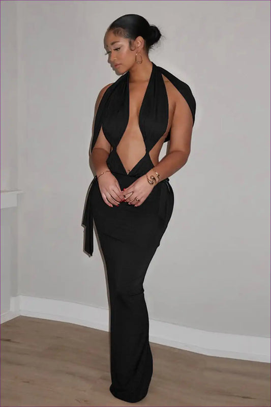 Maxi Dress with Cutout Back - Statement Evenings for All Season, Backless, Casual, Cutout, Date Night