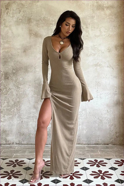 Maxi Dress with Cutout Details - Evening Allure for Autumn, Bodycon, Cutout, Date Night,