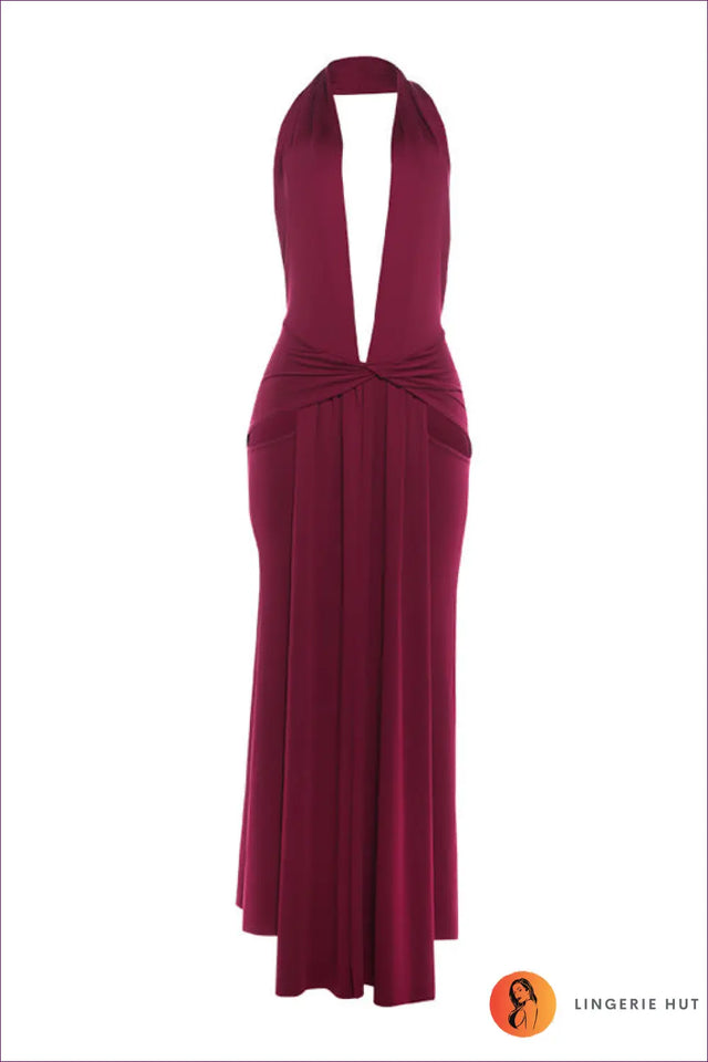 Maxi Dress with Deep V Halter and Split - Sultry Statement Nights