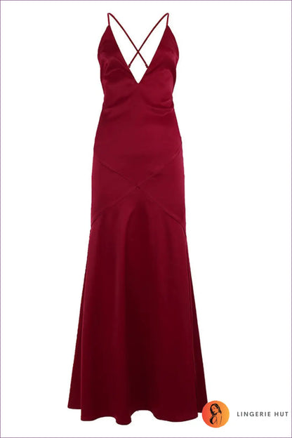 Maxi Dress with Deep V-neck - Evening Glamour - s / Red - Dresses - Lingerie Hut - Backless • Cutout • Evening Wear