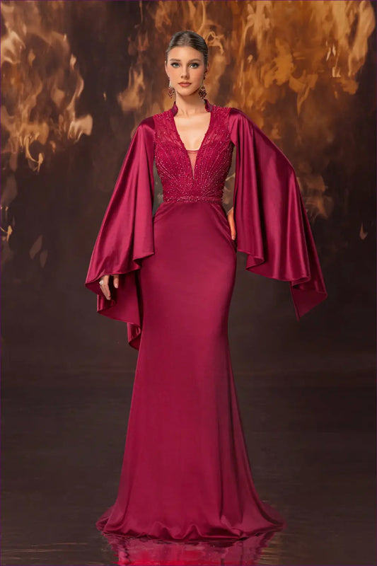 Maxi Dress with Dramatic Sleeves - Understated Glamour - Dresses - Lingerie Hut - A-line • Autumn • Evening Wear
