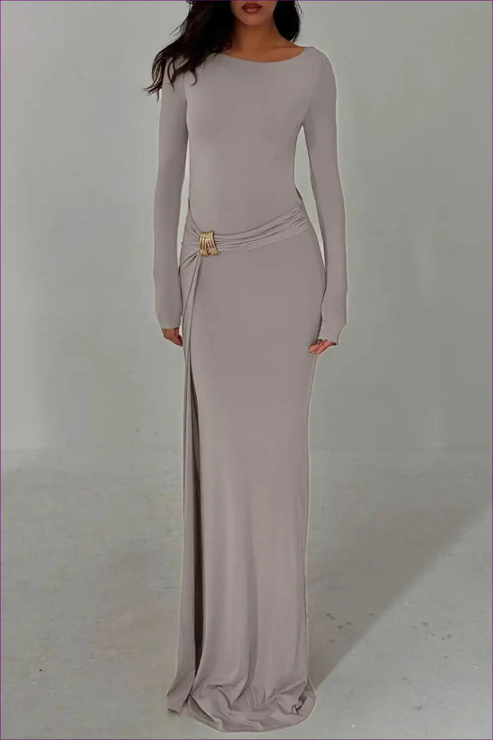 Maxi Dress with Draped Waist Detail - Modern Minimalist Poise for Autumn, Dress, Dresses, Evening Wear,