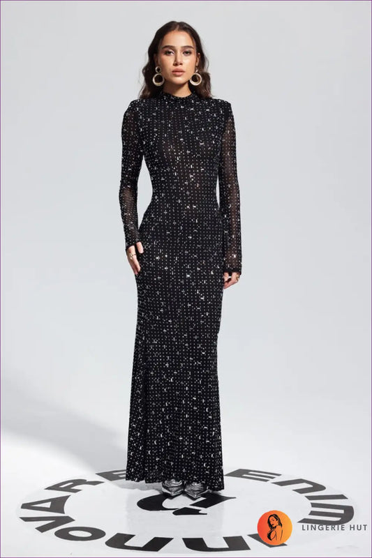 Maxi Dress with Embellished Detail - Statement Glamour - s / Black - Dresses - Lingerie Hut - All Season • Bodycon
