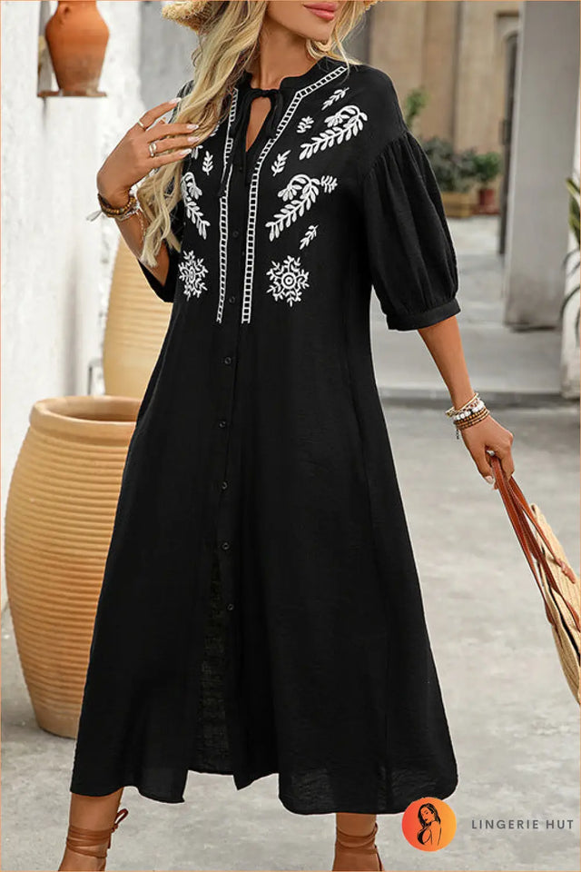 Maxi Dress with Embroidered Detail - Bohemian Elegance