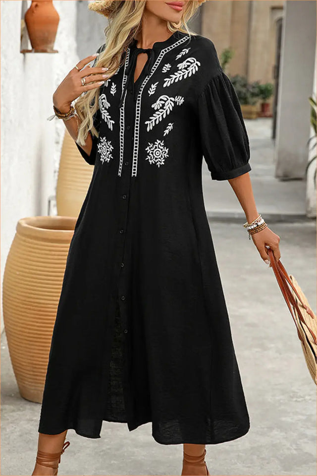 Maxi Dress with Embroidered Detail - Bohemian Elegance
