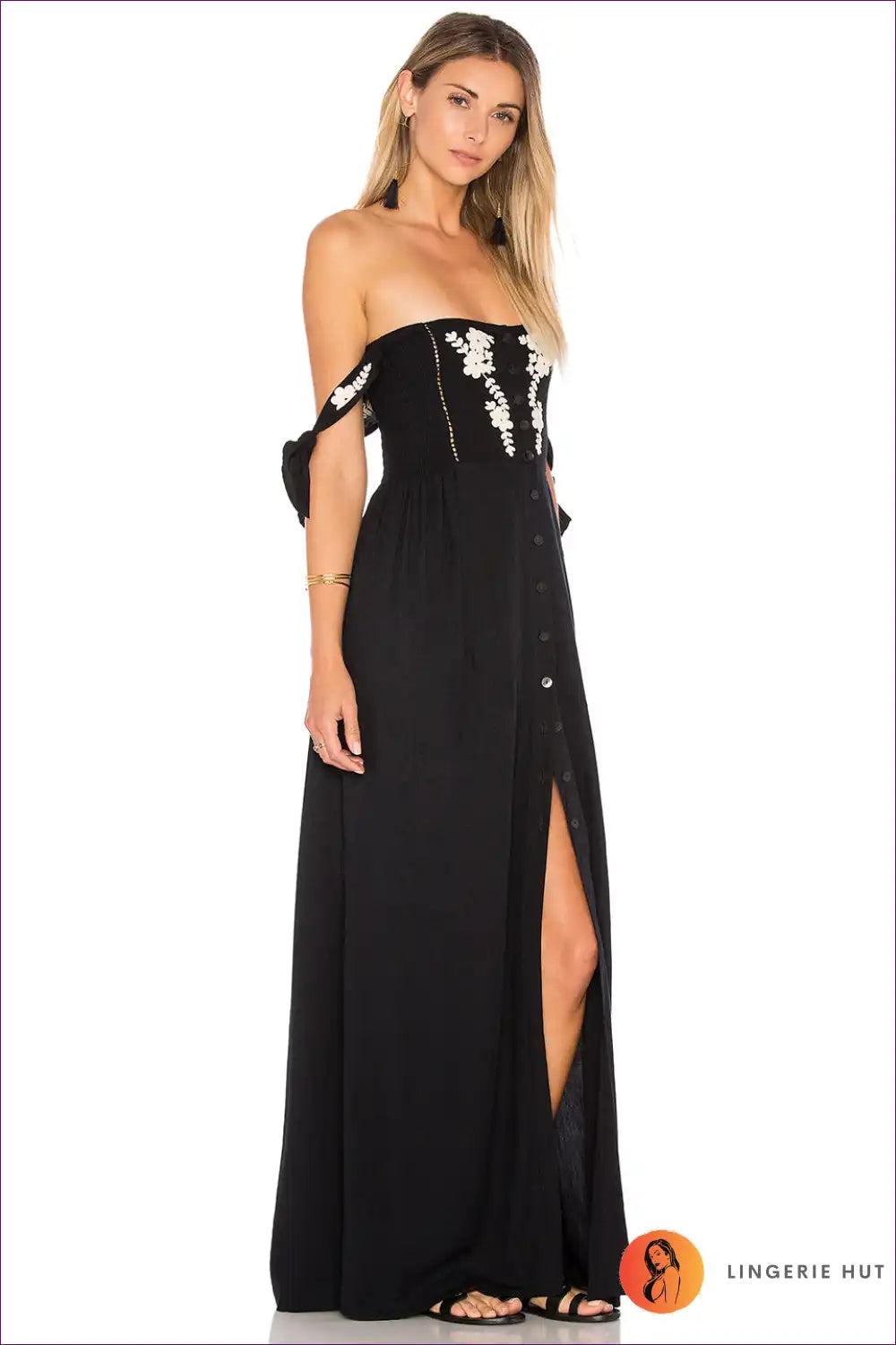 Maxi Dress with Embroidered Detail - Bohemian Elegance for A-line, Boho, Casual, Cotton,