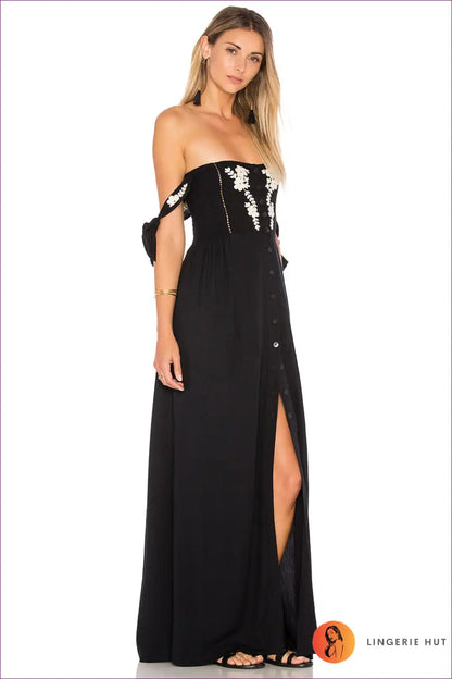 Maxi Dress with Embroidered Detail - Bohemian Elegance for A-line, Boho, Casual, Cotton,