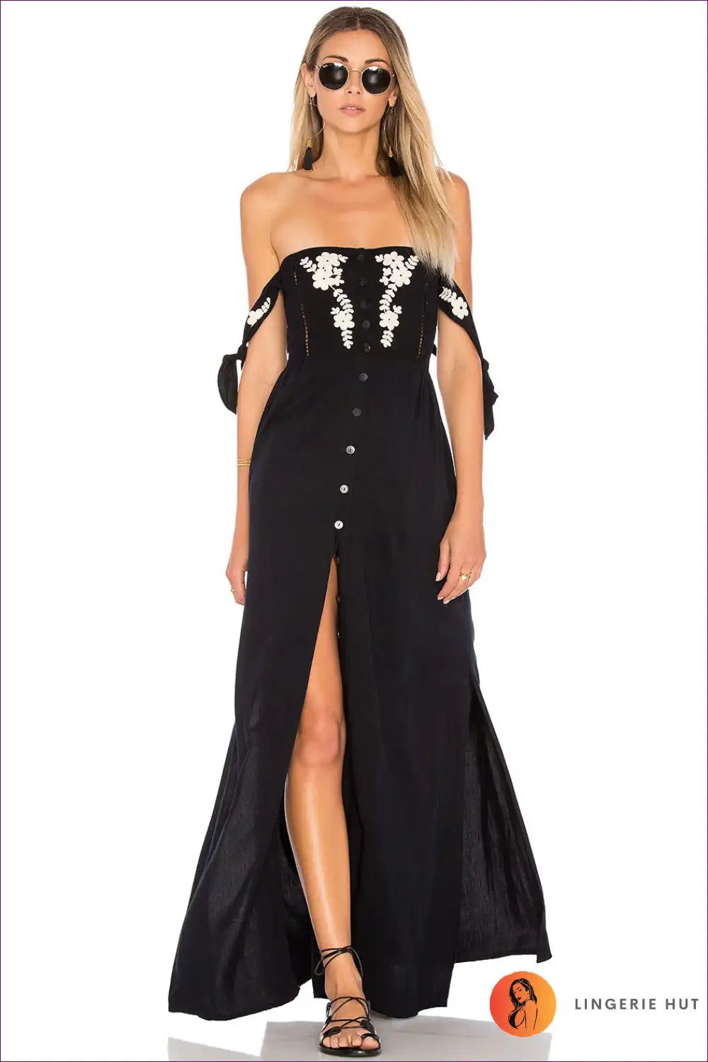 Maxi Dress with Embroidered Detail - Bohemian Elegance for A-line, Boho, Casual, Cotton,