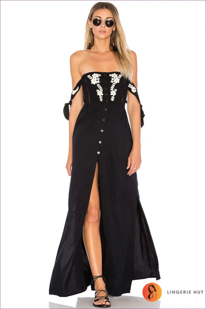 Maxi Dress with Embroidered Detail - Bohemian Elegance for A-line, Boho, Casual, Cotton,