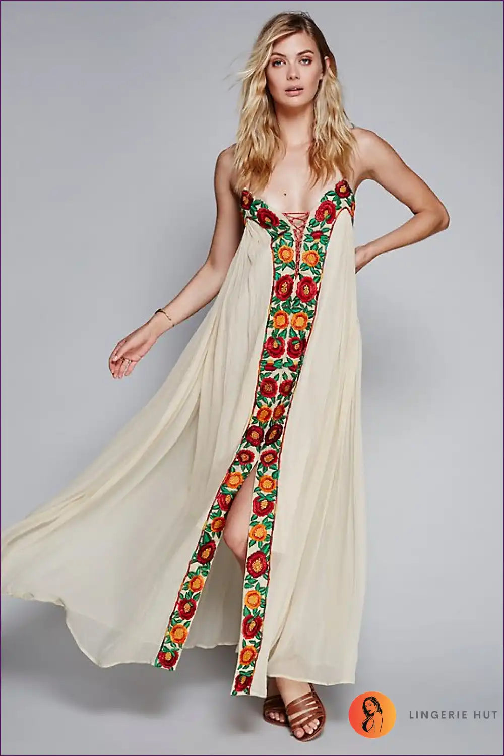 Maxi Dress with Embroidered Details - Artisan Elegance for A-line, Boho, Casual, Dress, Everyday