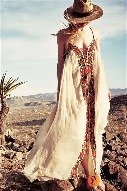 Maxi Dress with Embroidered Details - Artisan Elegance for A-line, Boho, Casual, Dress, Everyday