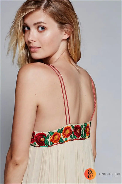 Maxi Dress with Embroidered Details - Artisan Elegance for A-line, Boho, Casual, Dress, Everyday