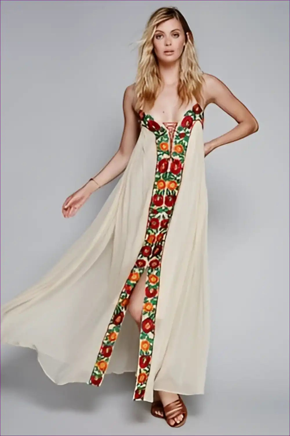 Maxi Dress with Embroidered Details - Artisan Elegance for A-line, Boho, Casual, Dress, Everyday