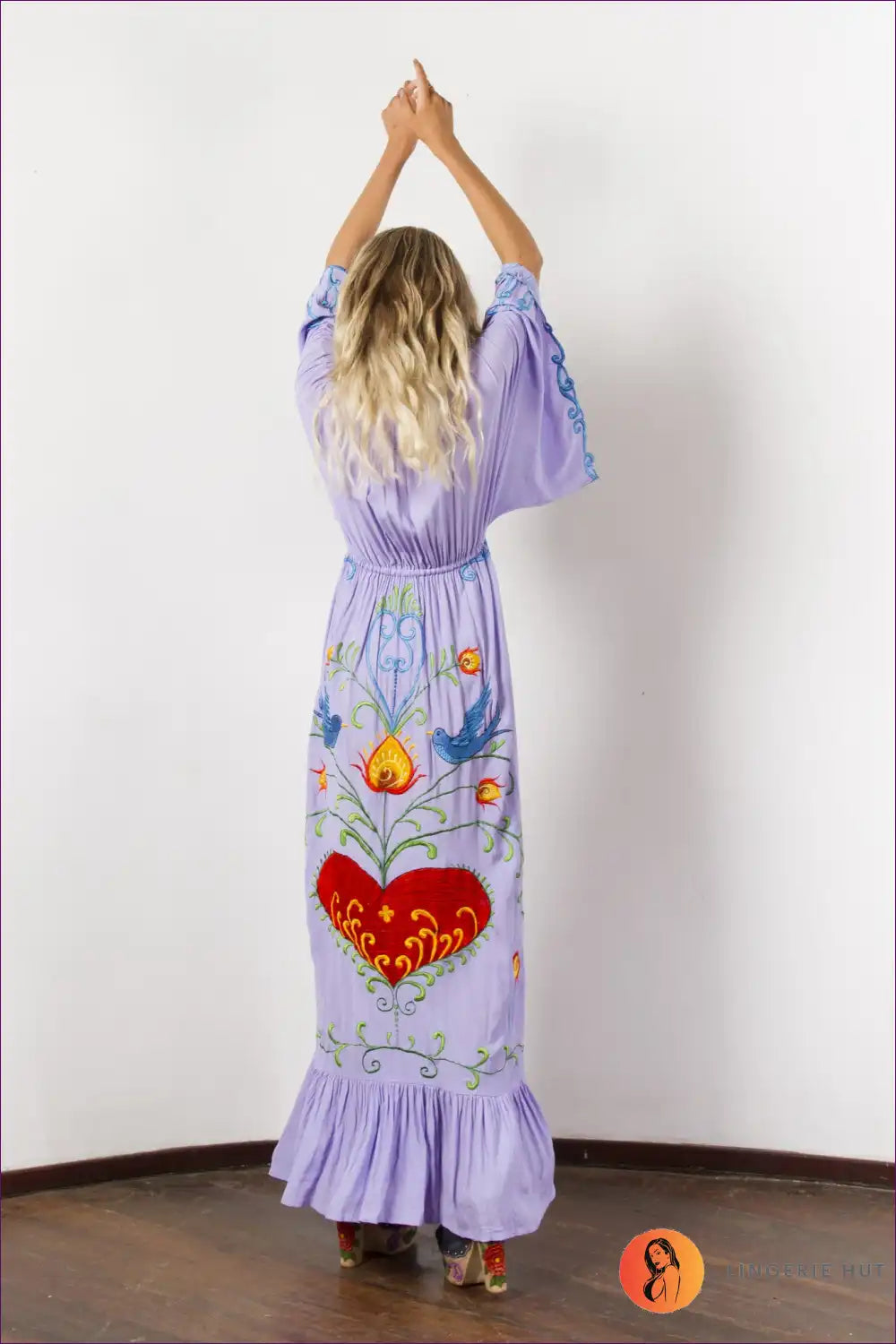 Maxi Dress with Embroidered Details - Bohemian Goddess for A-line, Boho, Casual, Chiffon,