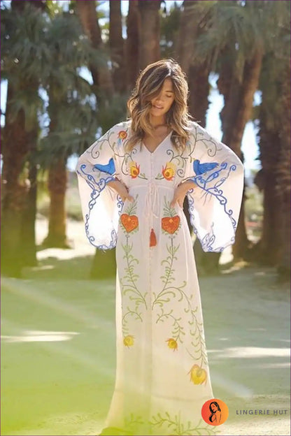 Maxi Dress with Embroidered Details - Bohemian Goddess for A-line, Boho, Casual, Chiffon,