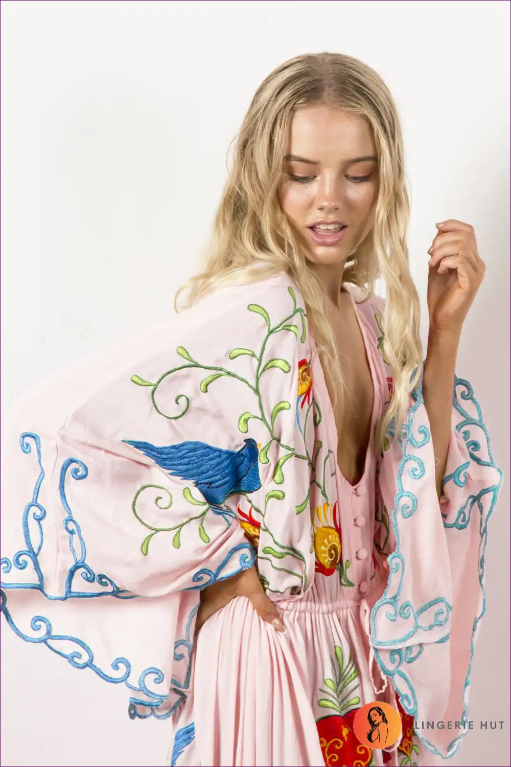 Maxi Dress with Embroidered Details - Bohemian Goddess for A-line, Boho, Casual, Chiffon,