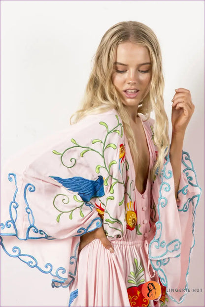 Maxi Dress with Embroidered Details - Bohemian Goddess for A-line, Boho, Casual, Chiffon,