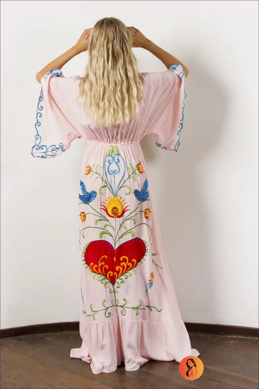 Maxi Dress with Embroidered Details - Bohemian Goddess for A-line, Boho, Casual, Chiffon,