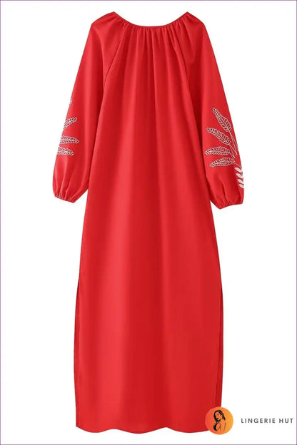 Maxi Dress with Embroidered Details - Effortless Grace for A-line, All Season, Boho, Casual, Cotton