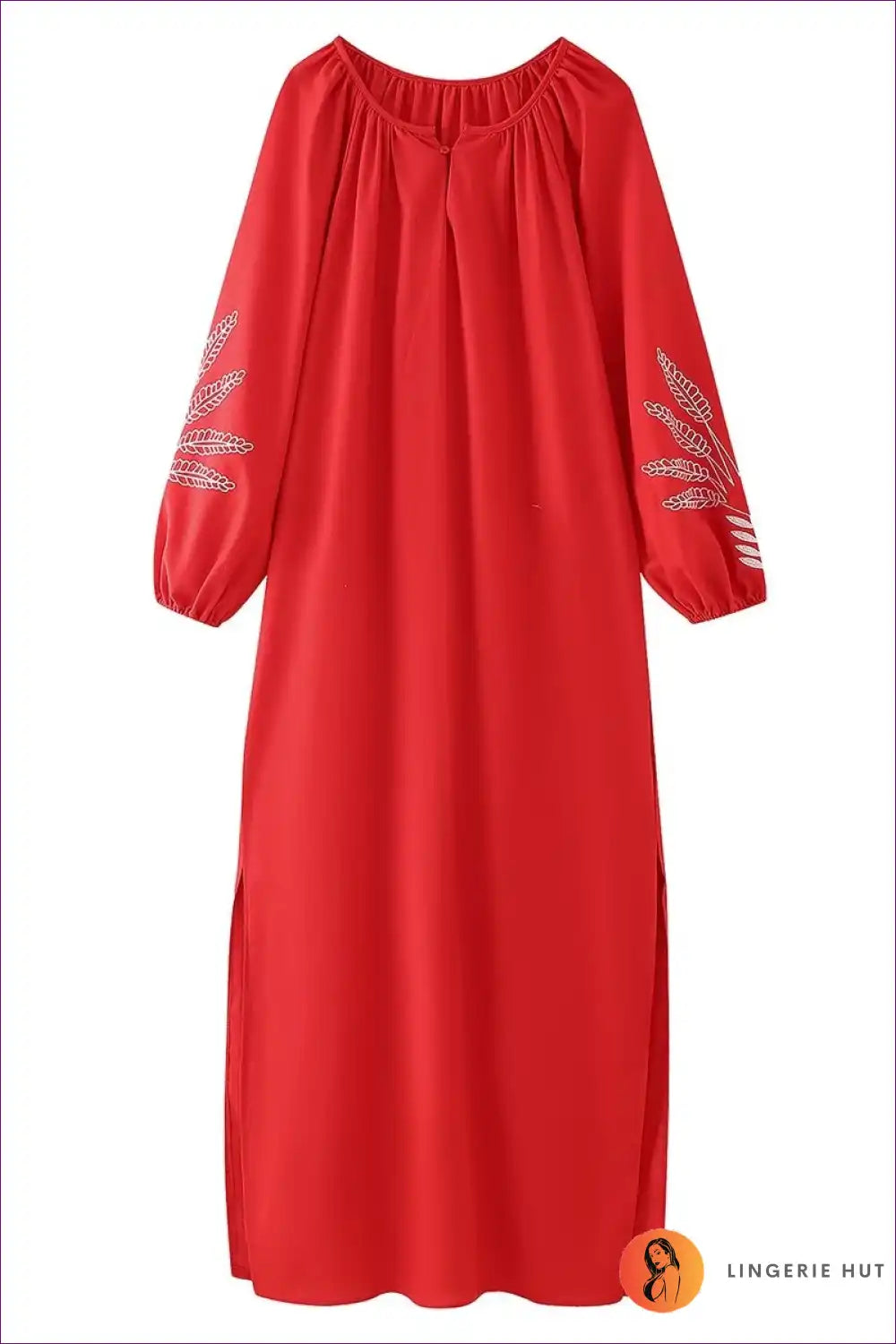 Maxi Dress with Embroidered Details - Effortless Grace for A-line, All Season, Boho, Casual, Cotton