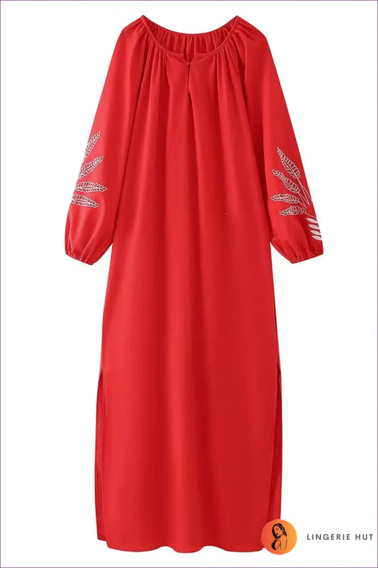 Maxi Dress with Embroidered Details - Effortless Grace for A-line, All Season, Boho, Casual, Cotton