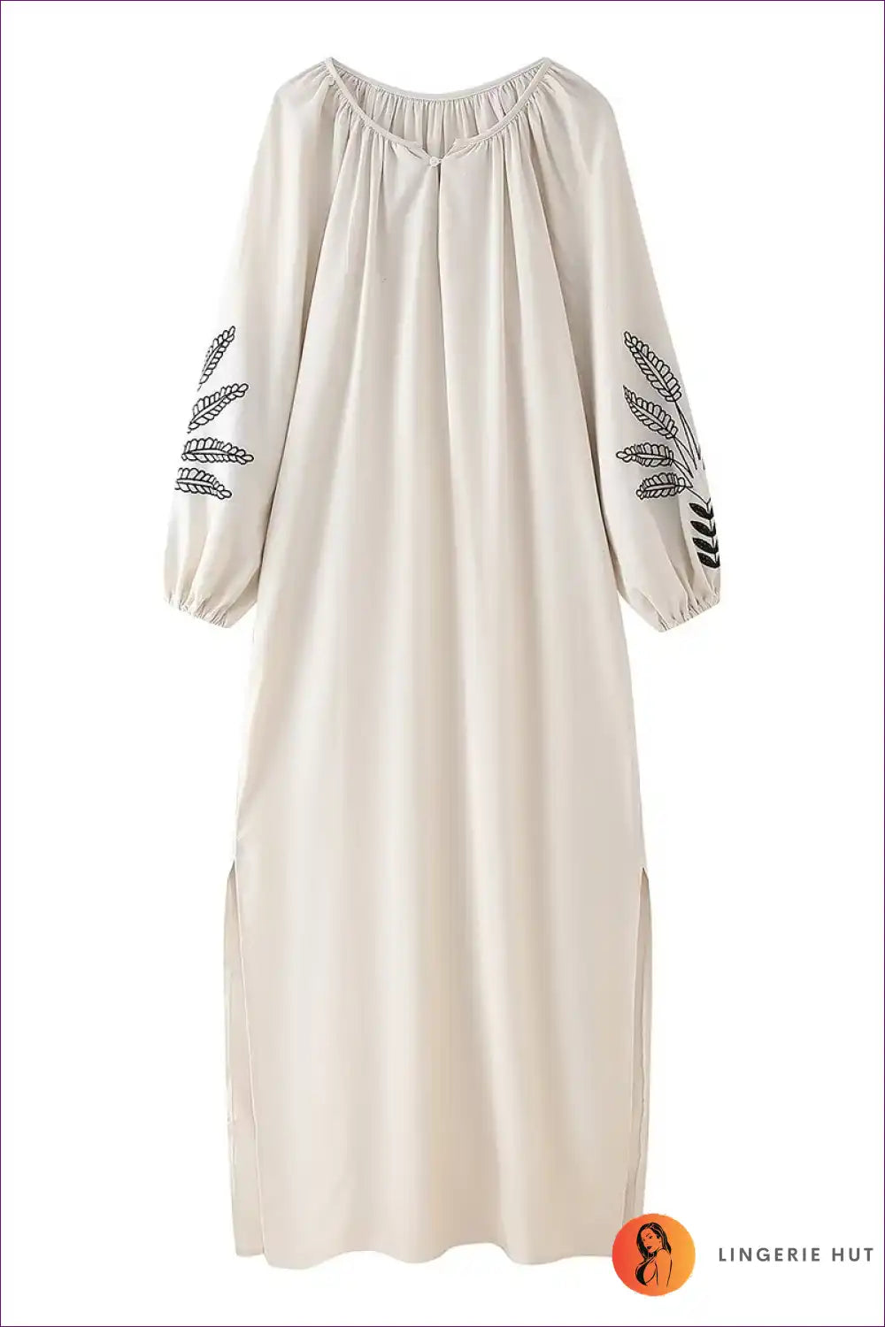 Maxi Dress with Embroidered Details - Effortless Grace for A-line, All Season, Boho, Casual, Cotton
