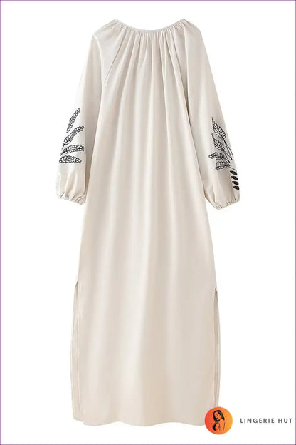 Maxi Dress with Embroidered Details - Effortless Grace for A-line, All Season, Boho, Casual, Cotton