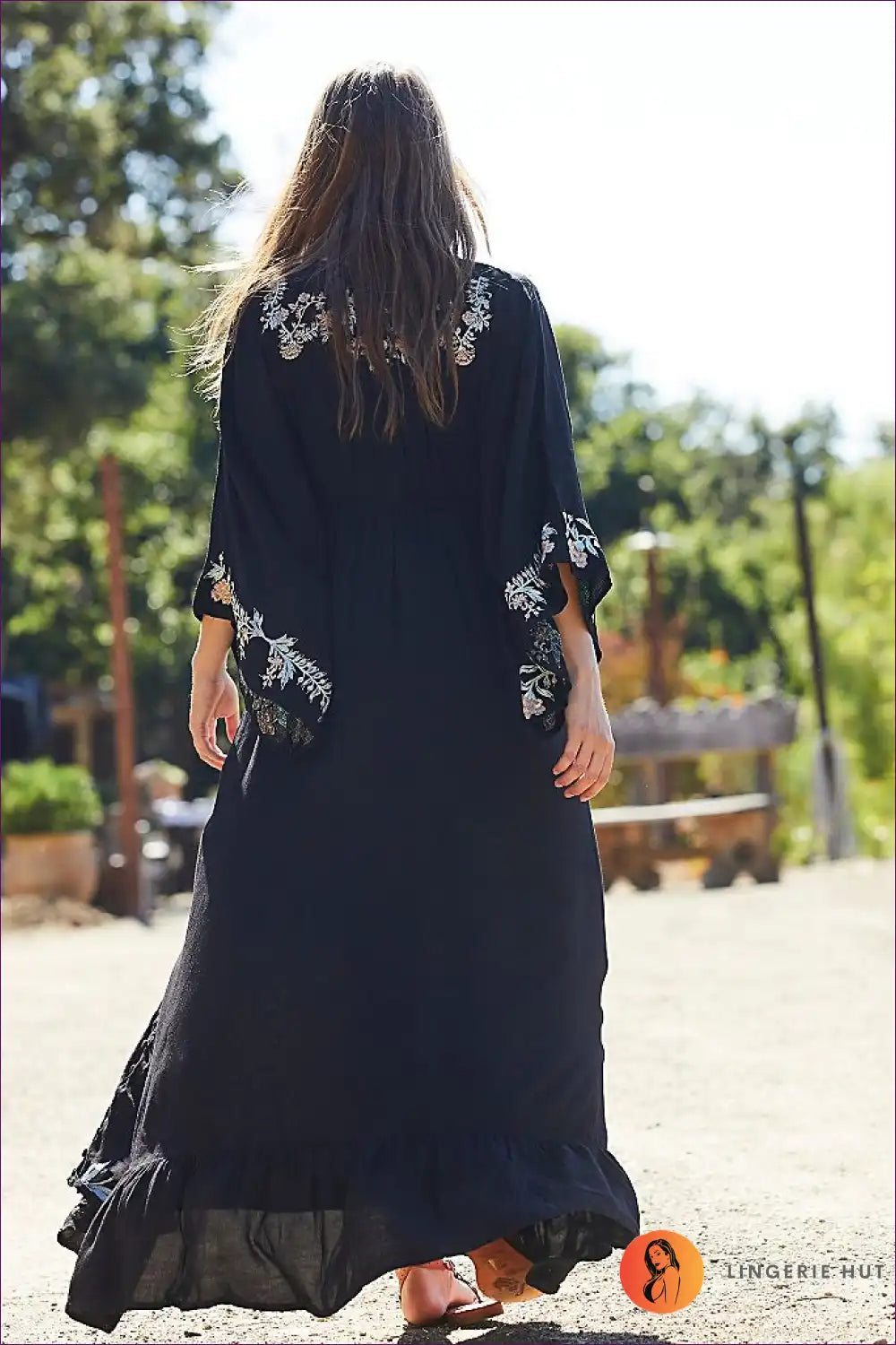 Maxi Dress with Embroidered Florals - Bohemian Wanderlust for A-line, All Season, Boho, Casual, Cutout