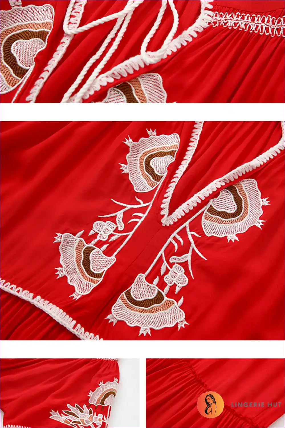 Maxi Dress with Embroidered Neckline - Bohemian Luxe for A-line, Boho, Casual, Cotton,