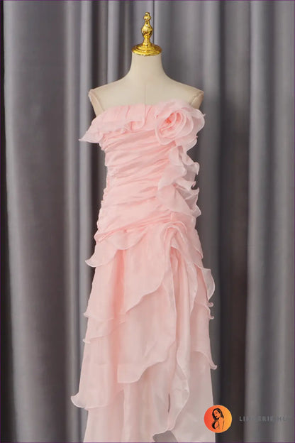 Maxi Dress with Floral Appliqué - Occasion Poise - s / Pink - a Line • Evening Wear • Formal - Lingerie Hut