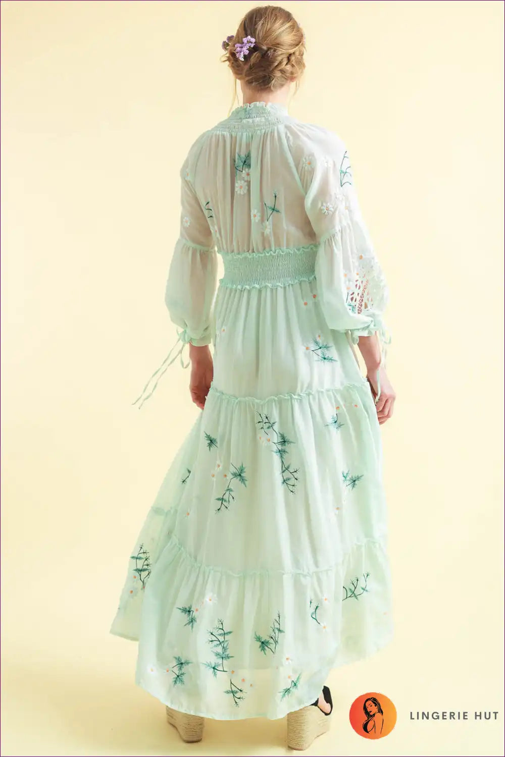 Maxi Dress with Floral Embroidery - Garden Party Grace for A-line, Boho, Casual, Cotton,