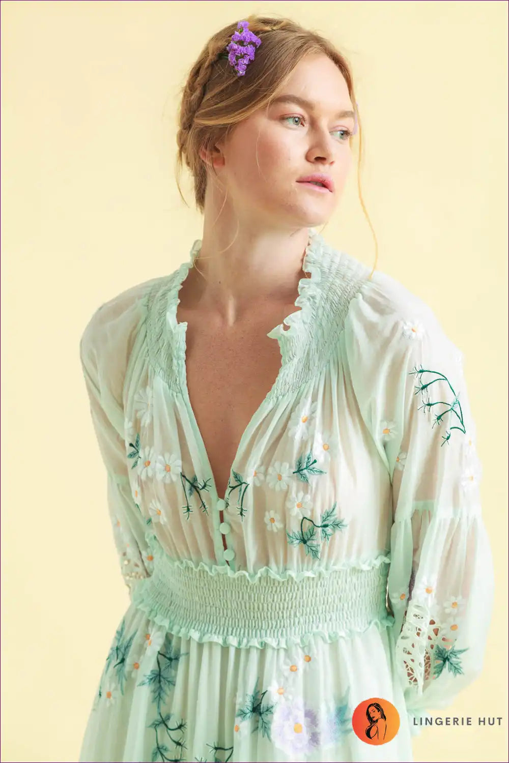 Maxi Dress with Floral Embroidery - Garden Party Grace for A-line, Boho, Casual, Cotton,