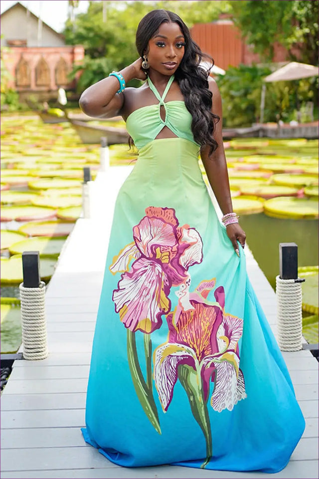 Floral Cutout A-Line Maxi Dress