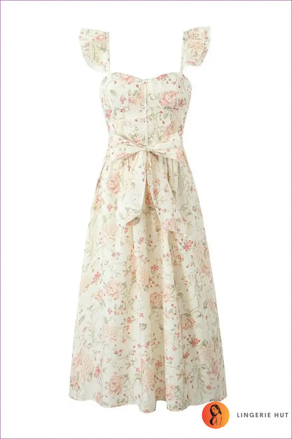 Maxi Dress with Floral Print Bodice - Garden Party Grace for A-line, Casual, Dress, Floral, Formal Wear