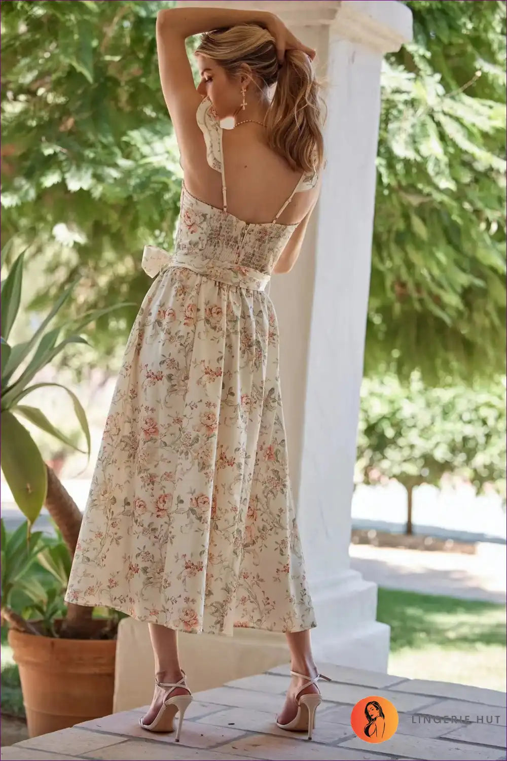 Maxi Dress with Floral Print Bodice - Garden Party Grace for A-line, Casual, Dress, Floral, Formal Wear