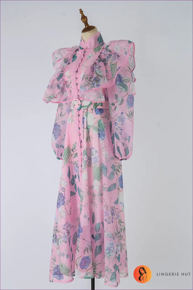 Floral Button Front Belted Dress