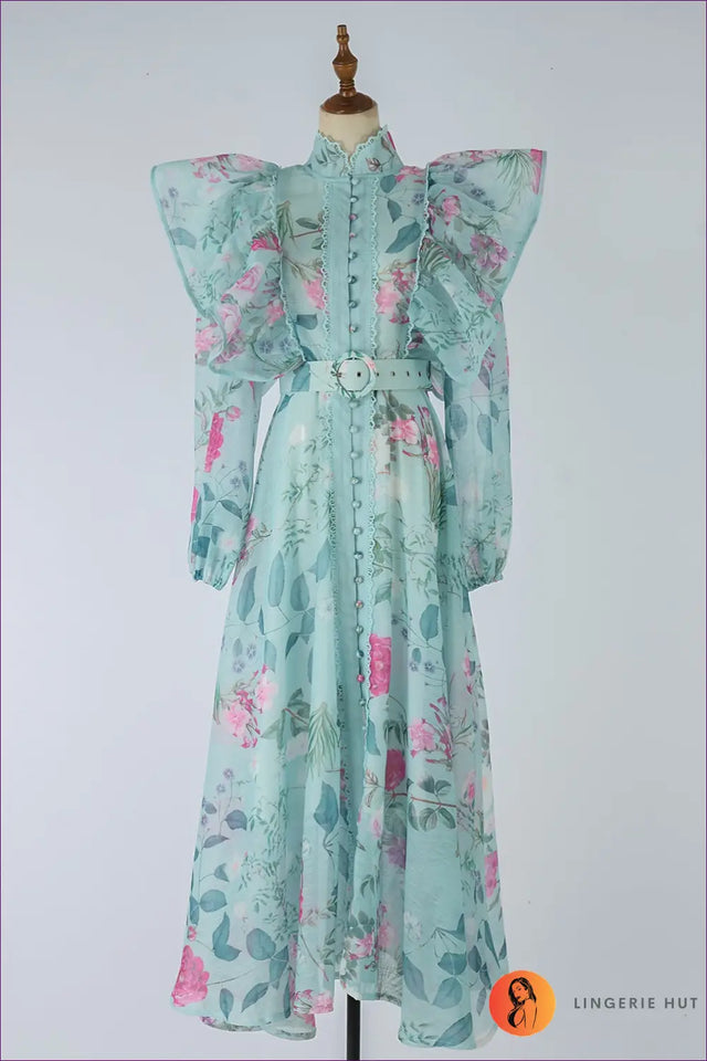 Floral Button Front Belted Dress