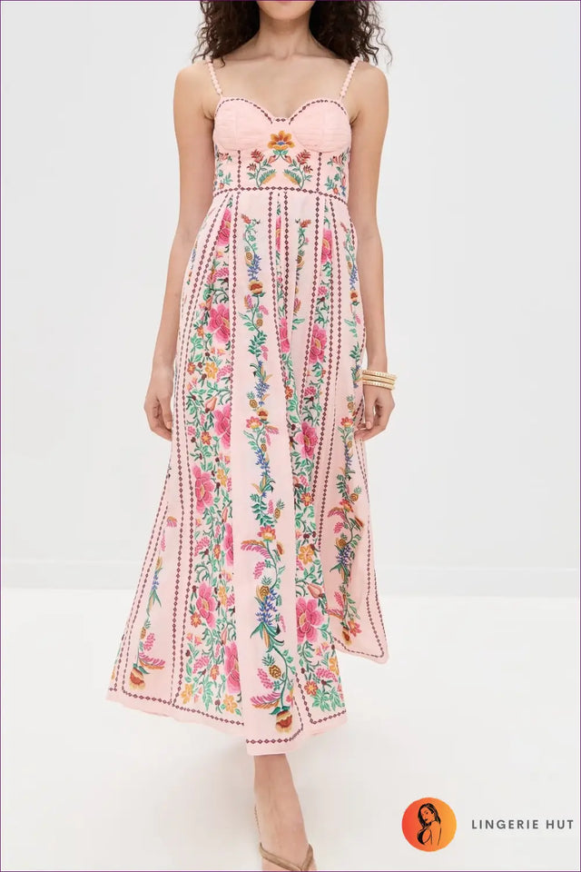 Floral Maxi Dress with Beaded Straps - Garden Party Ready
