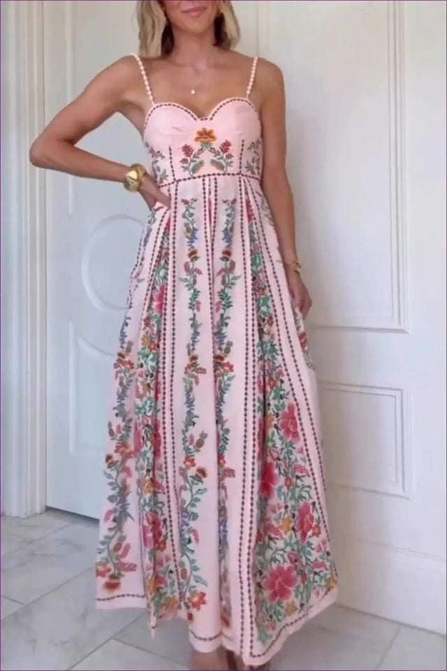 Floral Maxi Dress with Beaded Straps - Garden Party Ready