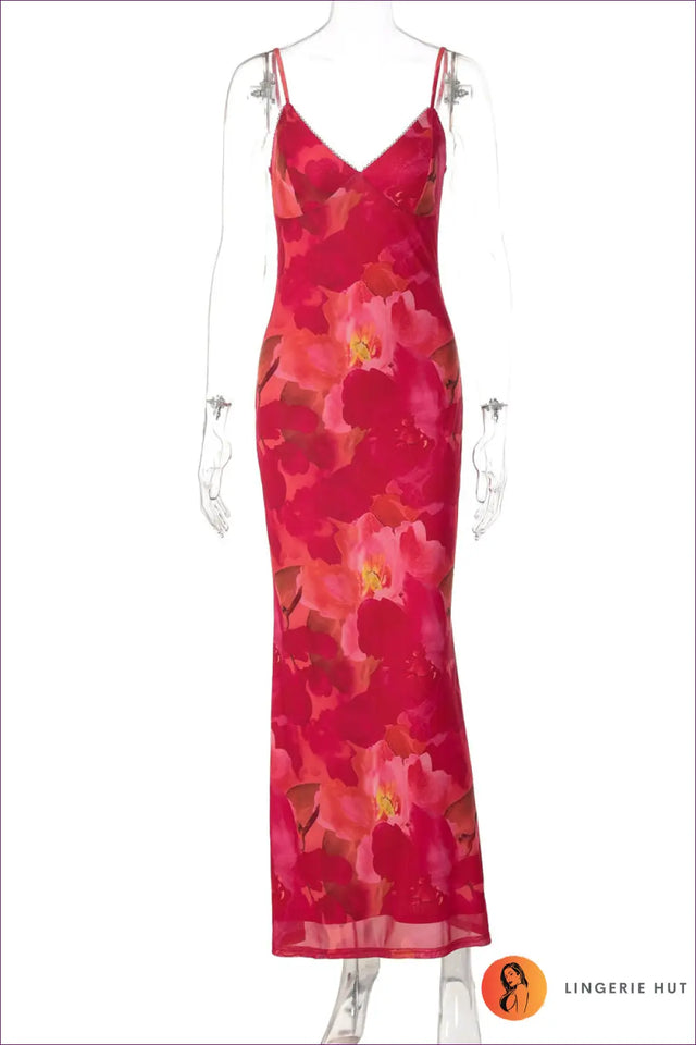 Maxi Floral Dress with Plunge Neckline - Understated Glamour