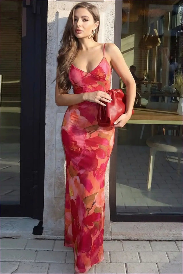 Maxi Floral Dress with Plunge Neckline - Understated Glamour